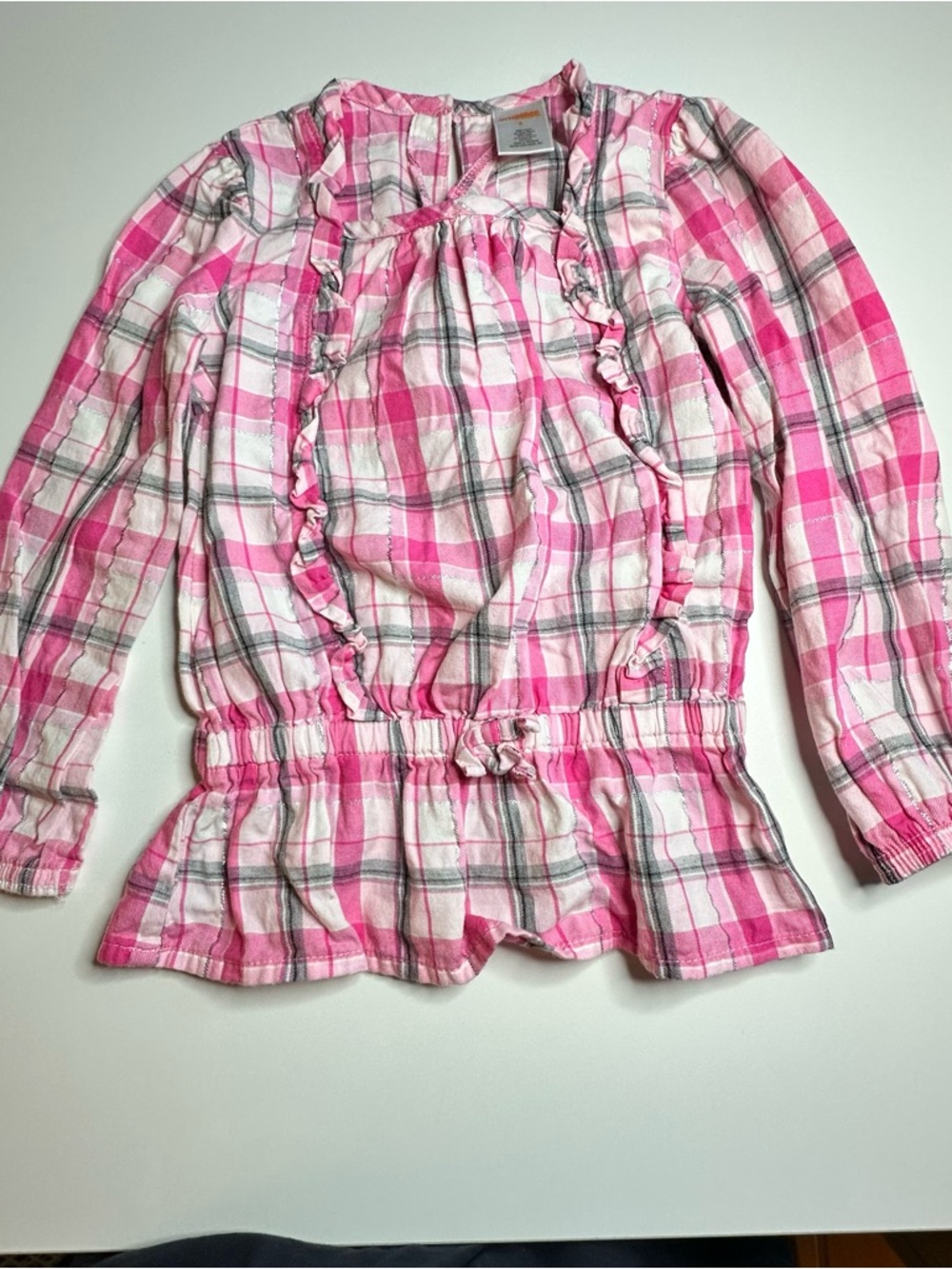 Gymboree Girls Pink Plaid Ruffle Peplum Top 3T